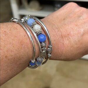 Silver and Blue Beaded wrap bracelet